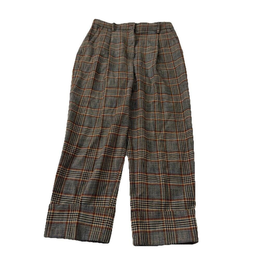 Wilfred Aritzia Plaid Trouser Pants Womens 4 Gray Brown Straight Cuffed Crop